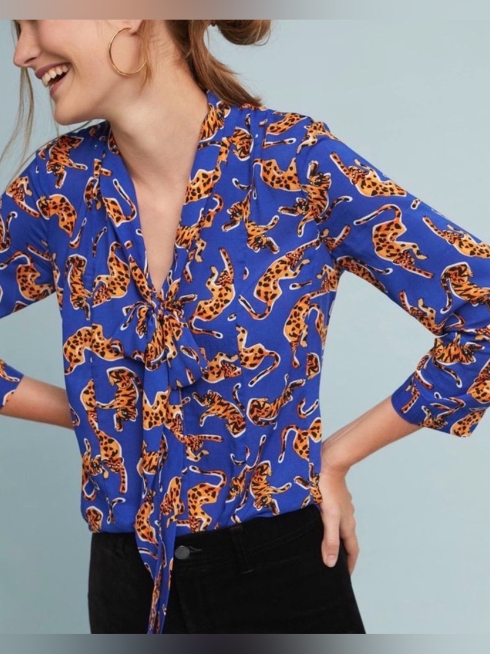 Anthropologie 52 Conversations purple blue tiger print blouse 2
